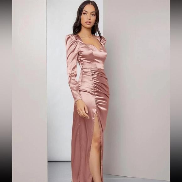 Dusty pink long satin dress - Picture 2 of 3